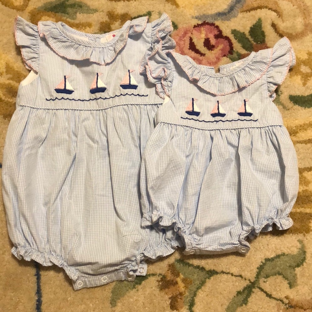 Eliza James sister set 2T and 3m smocked sailboats